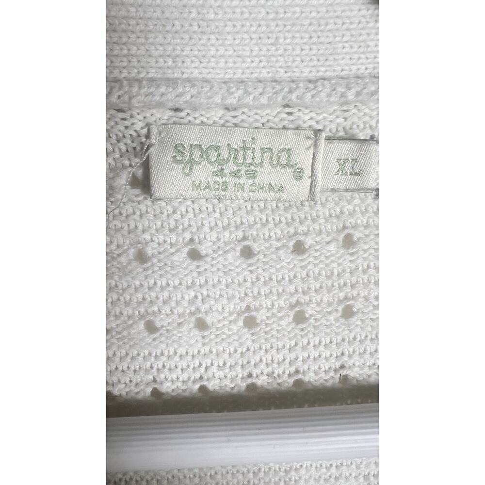 Spartina 449 Womens XL Cream Crochet Button Front V-Neck‎ Linen Blend Cardigan - Picture 6 of 10